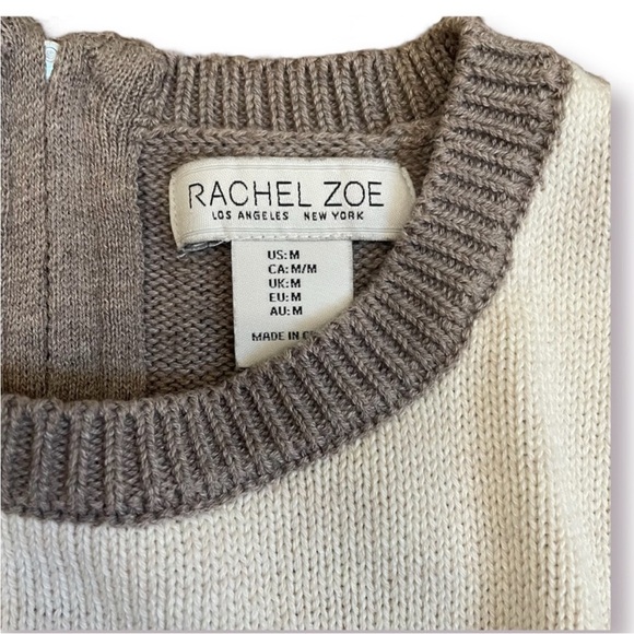 Rachel Zoe Zipper Back Color Block Tan Drop Shoulder Sweater - Picture 5 of 7
